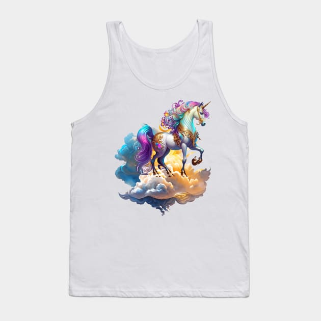 Mythical Unicorn sunny horse clouds splash watercolor fantasy magic tale romance illustration Tank Top by sofiartmedia